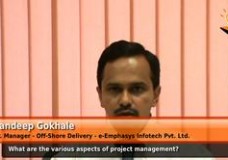What are the various aspects of project management? (Sr.Manager – Off-Shore Delivery – e-Emphasys Infotech Pvt.Ltd.)